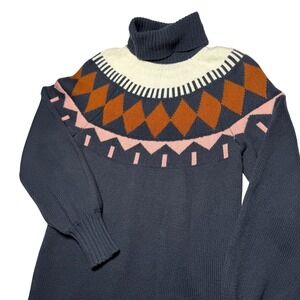 Free Assembly Mini Sweater Dress Knit Turtleneck FairIsle Cozy Cabincore Wool XS